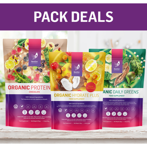 1 x Organic ProteinMax Choc, 1 x Organic Daily Greens, 1 x Organic Hydrate Plus - usual SRP £129.97 - Pack Deal!